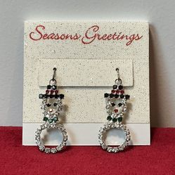 Snowman Earrings. Pierced. Colored Glass Stones/Crystals. Vintage