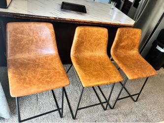 Set of 3 Faux Leather Bar Stools