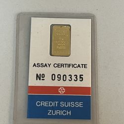 1980s CREDIT SUISSE  1 GRAM FINE GOLD BAR