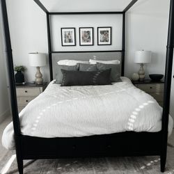 Black Modern Queen Canopy Bed with Storage
