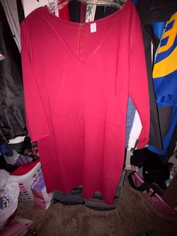 Red Long Sleeve V-Neck Dress