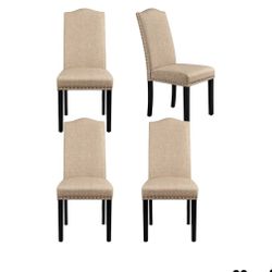 Dining Chairs Upholstered Parsons Chairs Kitchen Living Room Chairs with Rubber Wood Legs & Nailhead Trim, Fabric Side Chairs, Set of 4, Khaki(2 Packa