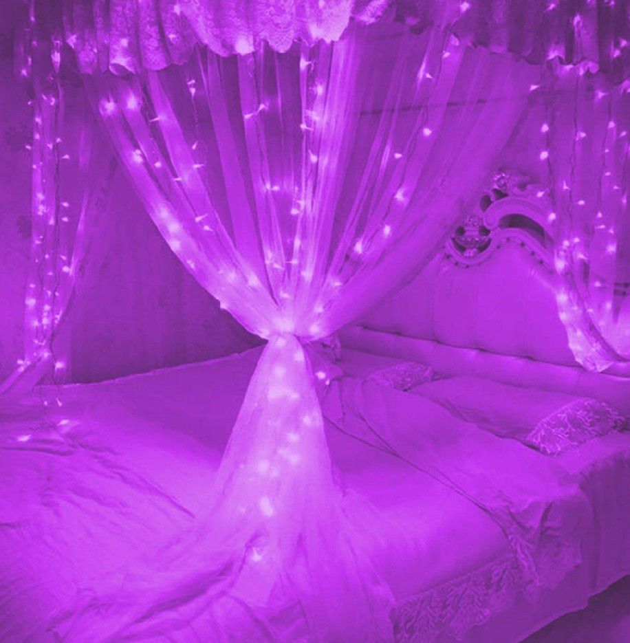 Curtain Lights 300 LED Window Curtain String Light 6.6×9.8ft for Christmas Decorations Wedding Party Home (Purple