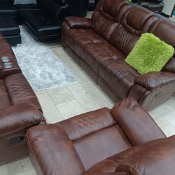 *Memorial Day Extended*---Santiago Brown Leather Reclining 3 Piece Living Room Sets---Now $1299---Limited Inventory!!!