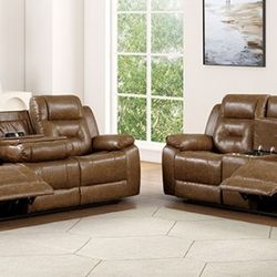 Brand New Brown Leather Reclining Sofa & Loveseat 