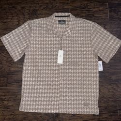 Beige Saints Textured Houndstooth Button Up Shirt 