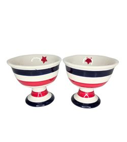 Patriotic Graces Teaware Red White Blue Dessert Ice Cream Dish Goblet Set Of 2