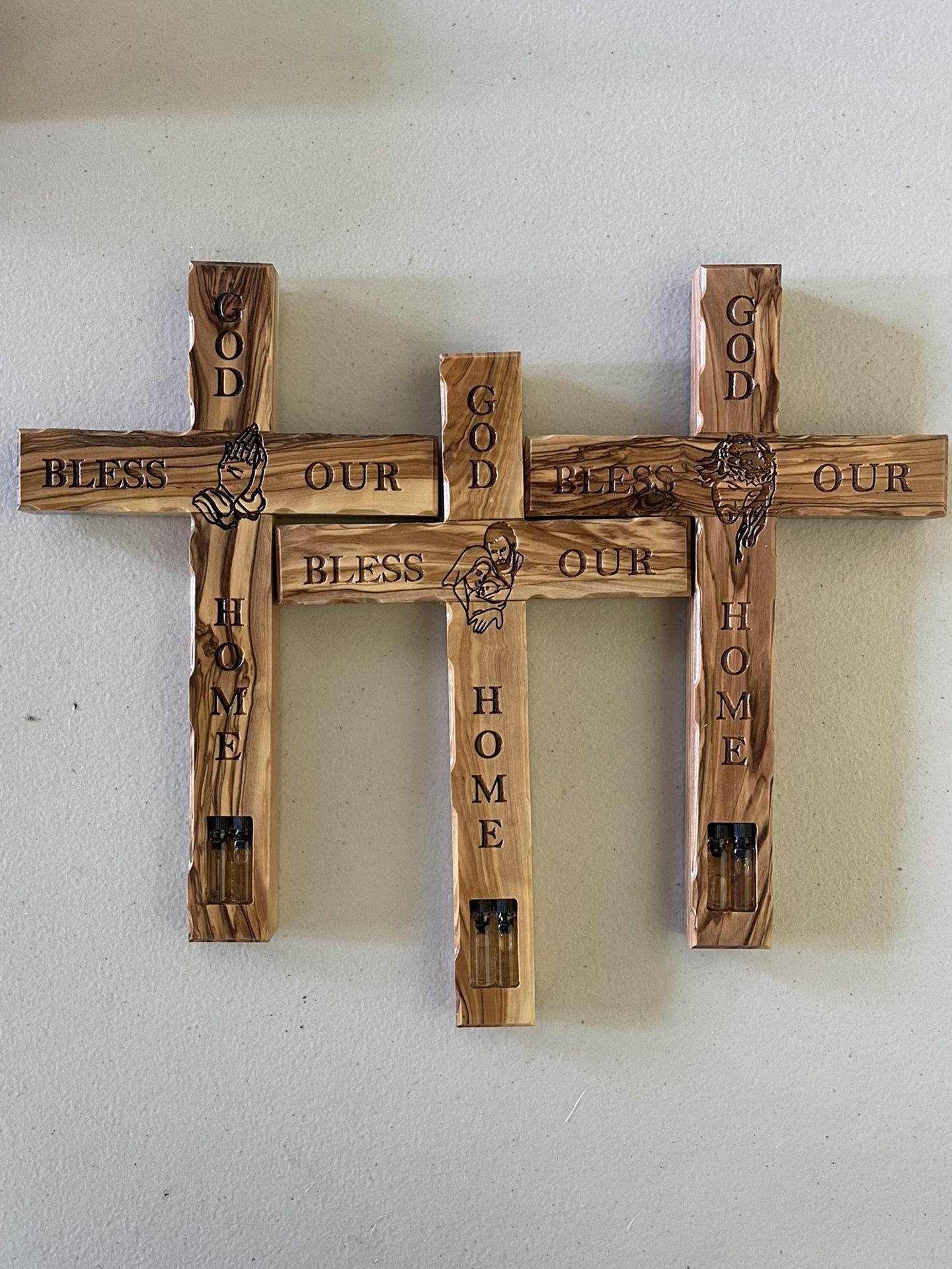 Olive Wood Carving Cross Size 11.5 Inches With Holy Oil And Holy Water From Bethlehem 60$Each
