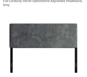 Full Corduroy Velvet Upholstered Adjustable Headboard, Grey