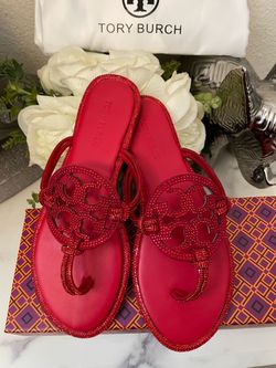 Red tory burch sandals for women