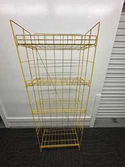 Vintage 90’ 3-tier yellow wire mesh basket stand