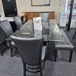 Glass Top Dining Table with Chairs and Bench 🚚WE DELIVER🚚