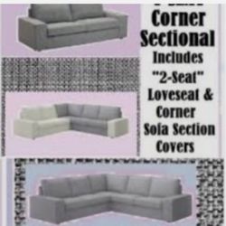 IKEA Kivik  Super Lux & Rare, Hard wearing Isunda Salt n Pepper Gray Tweed 2-Seat Loveseat or 4-Seat Sectional Sofa NEW COVERS ONLY