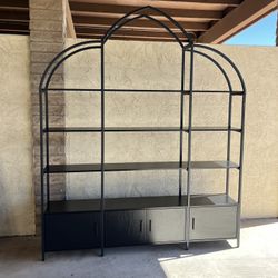 LARGE bookshelf Black Arched With Storage 5 Tier Tall Open Bookshelf