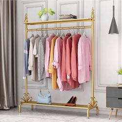 Gold Metal Garment Rack with Shelves