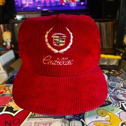 Vintage 90’s Corduroy Cadillac embroidered logo. color Red. Snap back hat