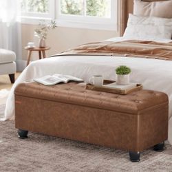Storage Ottoman, Storage Bench, Tufted Entryway Bedroom Bench, 17.7 x 46.5 x 17.7 Inches, Hinges Easy Lid Operation, Wooden Legs, Syntheti