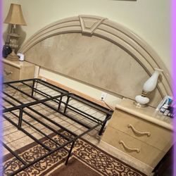 Headboard, Two Nightstands, And Mirror.