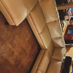 Off White Leather Sectional Firm Very Strong Very Well Made With Wood Feet.asking 800.