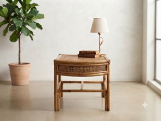 Vintage Rattan and Bamboo Side Table