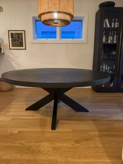 RH Restoration Hardware Davos 60” Round Oak Dining Table – Aged Black Oak