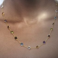 14 karat multicolor, gemstones, long necklace