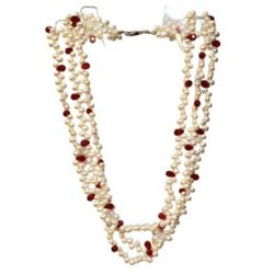 seed pearl multi-strand necklace with red accents