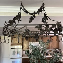 Large Wrought Iron Hanging Pot Rack with Grape Motif