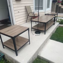 Pemberly Row 3 Piece Metal And Wood Coffee Table Set