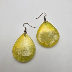 Yellow Glass and Resin Teardrop Earrings 