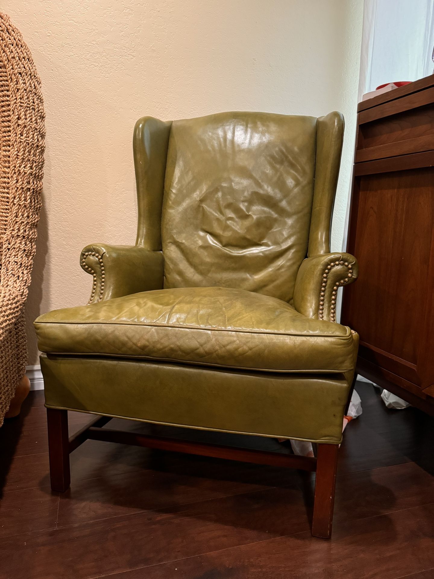 Vintage Antique Contemporary Mid Century Green Leather Chair