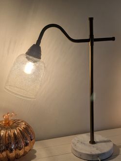 Seeded Bubble Glass Desk Lamp – Antique Brass – Heavy Stone Base – Adjustable