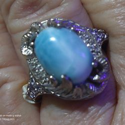 NEW! STERLING/LARIMAR- SNAKE, WITH TANZANITE, & ZIRCON ARE WRAPPED AROUND A 🐍. SIZE-9