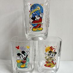 Walt Disney World Millenium 2000 Glasses Mickey Mouse Set of 3 (McDonald's) NEW