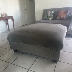 Oversized  Brushed Suede Ottoman Foot Rest with Silver Stud Detail