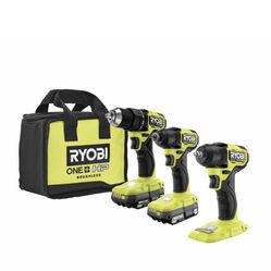 RYOBI ONE+18V Brushless Cordless Compact 1/2 in. Drill/Driver, Impact Driver, Impact Wrench,1 Battery & Charger