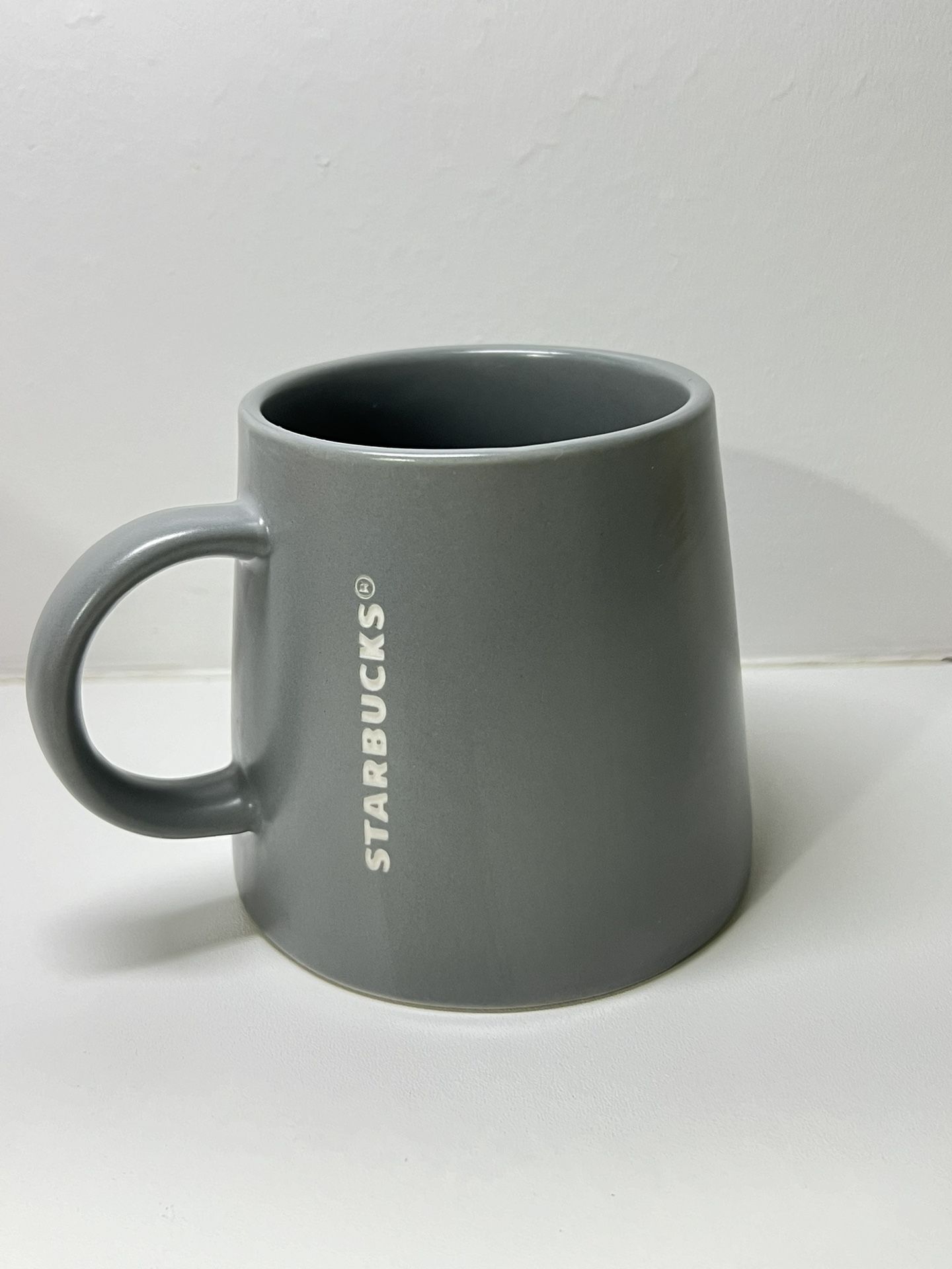Starbucks Medium ) Gray Tapered/ Wide Base Embossed Mug 16 oz.