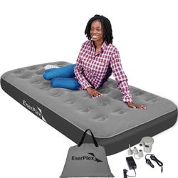 EnerPlex Never-Leak Camping Series Twin/Queen Camping Airbed with High Speed Pump Air Mattress Single High Inflatable Blow Up 