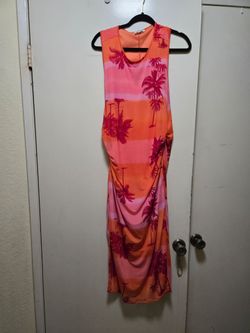 Sleeveless Palm Print Midi Dress