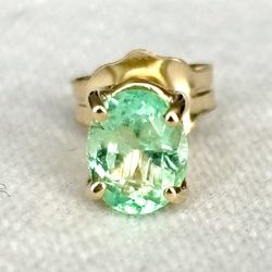 14k Genuine Colombian emerald single earring, 14k gold, 0.50 carats