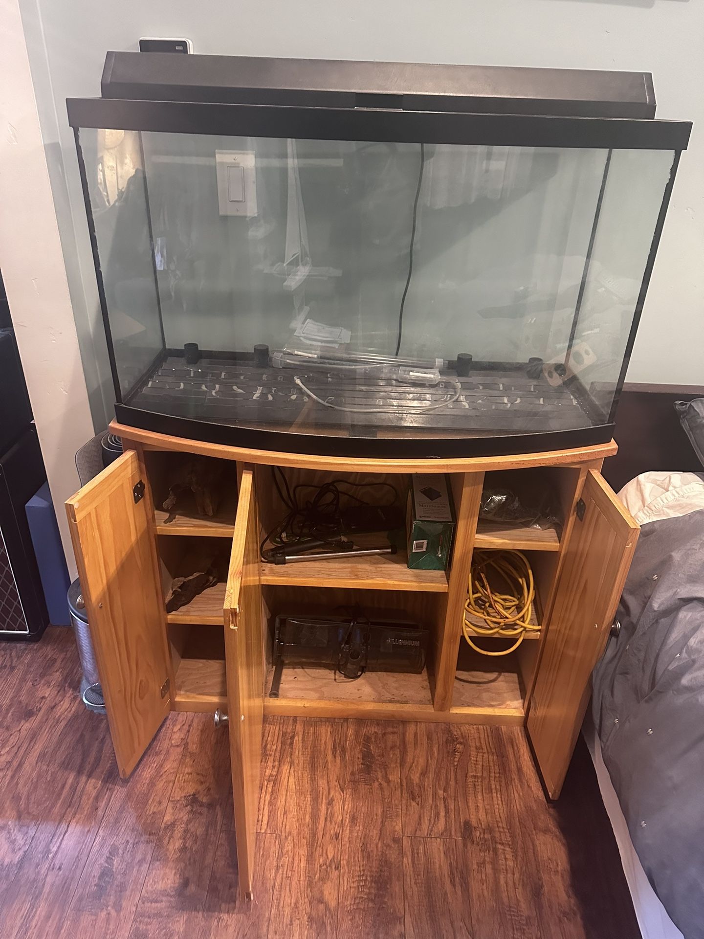 Complete Bow front 45 Gallon Aquarium Setup 