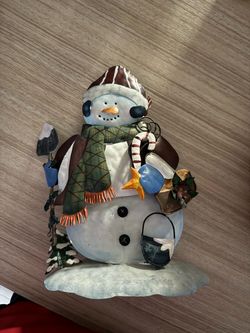 Painted Metal Snowman Christmas Figurine