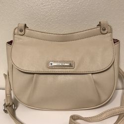 Nine West Cream Colored Faux Leather Small Crossbody Purse W/ Magnetic Flap Top