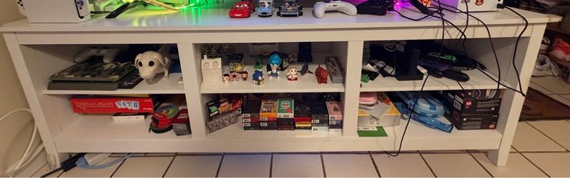 White TV Stand – Approximately 70 Inches Wide with 6 Shelves
