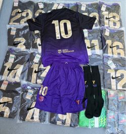 BARCELONA SOCCER UNIFORM SETS – $40 EACH ⚽️ 21 complete uniform sets available! Each set includes: • Jersey • Shorts • Number • Socks 📦 Ready for