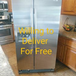 Whirlpool Stainless Steel Side By Side Refrigerator 25  Cuft (Dimensions:33" W 30" D 69" H