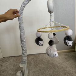 Cloud Island Musical And White Noise Crib Mobile White And Grey Hedgehog Pom Pom Crib Attachment  Baby Nursery 