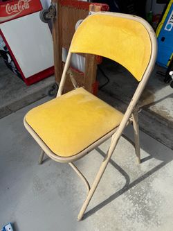 3x Vintage MCM Metal Folding Chair with Yellow Cushion MID CENTURY MODERN