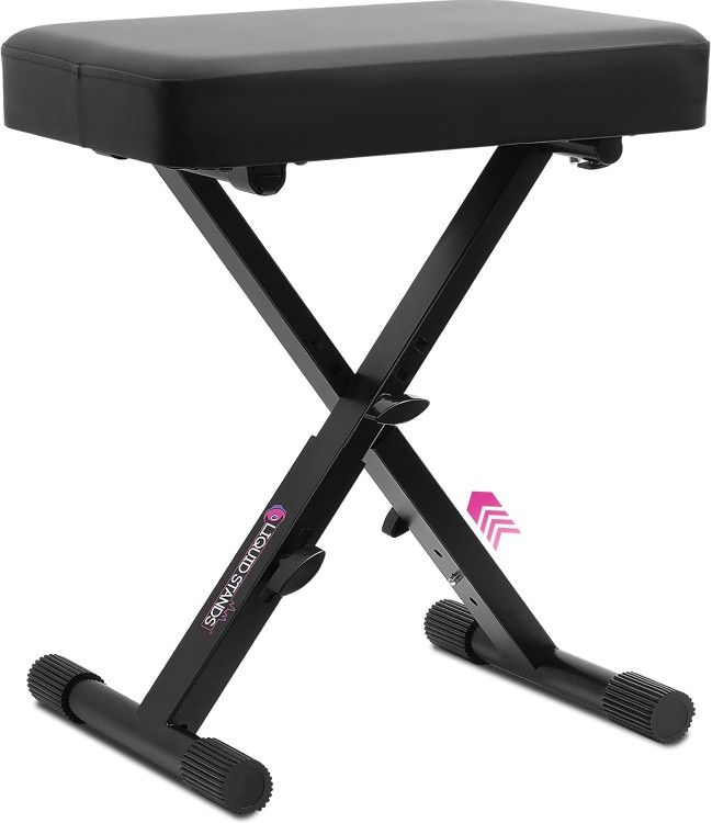 Liquid Stands Foldable Adjustable Piano Bench X-Style Music Stool - Piano Keyboard Bench Seat for Piano Keyboard Stand with Black Cushion Padded Bench
