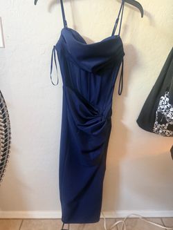 Navy Blue Corset Back Satin Midi Dress size 3/4